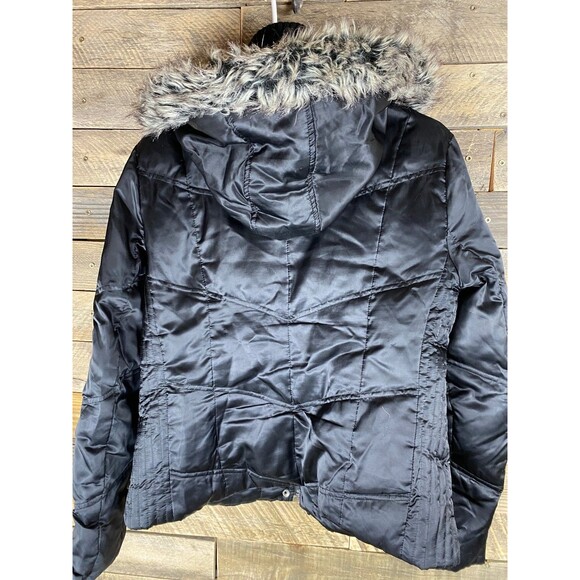 Guess Women's Sz L Black Puffer Jacket Faux Fur Hood Lined Coat - Picture 11 of 13